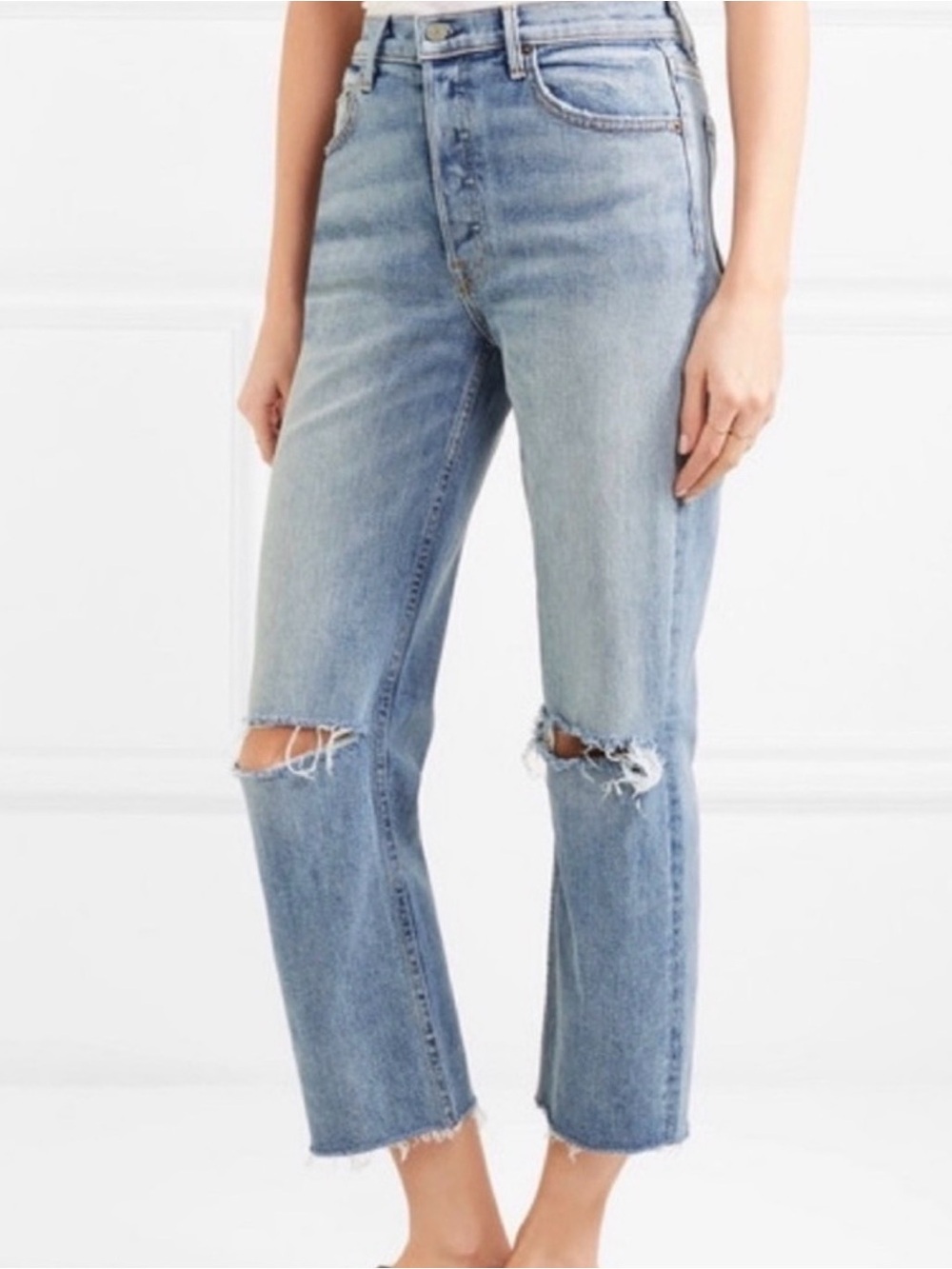 GRLFRND JEANS Helena Distressed Straight Leg Crop Jeans “What is Life” Size 29